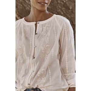 J.Jill Small Embroidered Button-Front Blouse- Pink - Boho - Romantic - Light